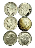 Six Roosevelt Dimes 15 Grams of Silver Selling les