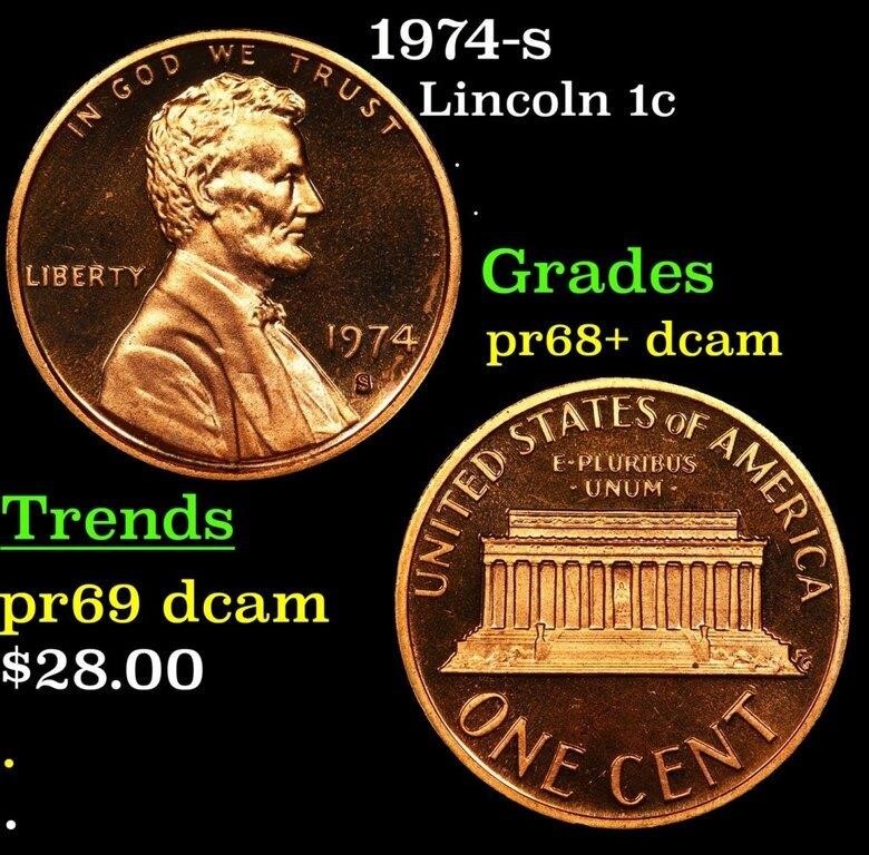 Proof 1974-s Lincoln Cent 1c Grades GEM++ Proof De