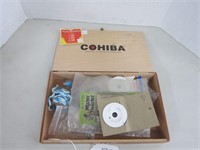 CIGAR BOX WITH FISHING LURES AND OTHER