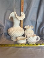 Group lot of hobnail and sawtooth milk glass
