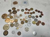 Collection of foreign coins, tokens