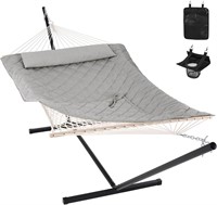 Double Rope Hammock w/Stand 12FT  Light Grey