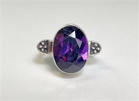 Large Sterling Faceted African Amethyst Ring 8 Gr