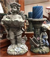 Angel figurine / boy w/rabbit candle holder