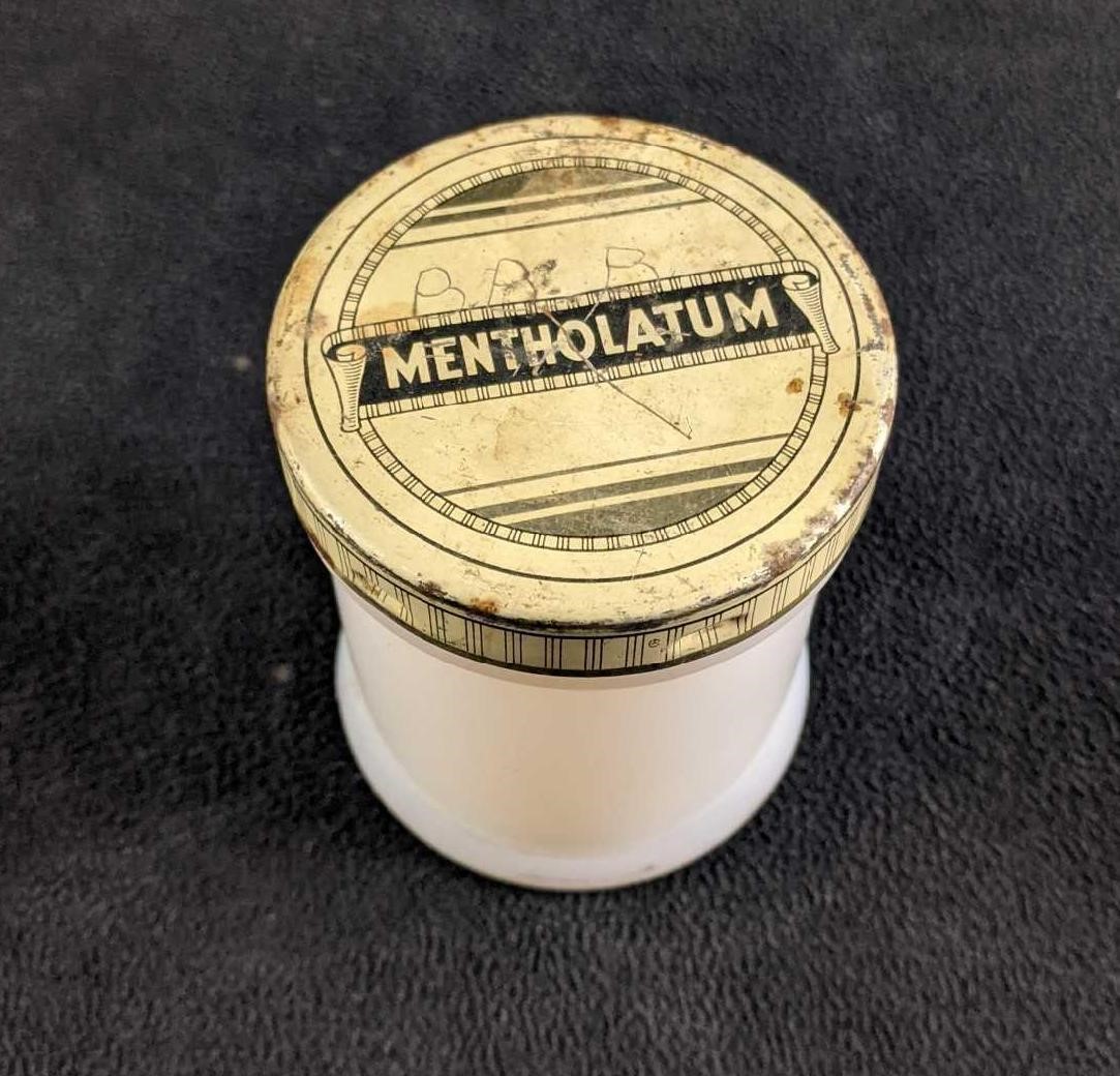 Vintage Mentholatum White Milk Glass Jar