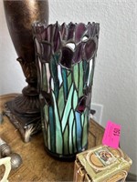 LOVELY STAINED GLASS TALL CANDLE HURRICANE