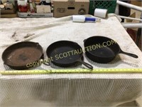 3 unbranded cast iron pans, #9&8 skillets, #8
