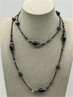 Hematite & AB Crystal Long Necklace