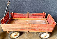 VINTAGE RED WOOD RAILING CHILD'S WAGON