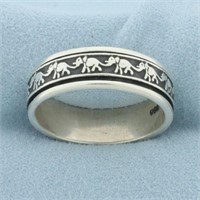 Mens Elephant Spinning Ring in Sterling Silver