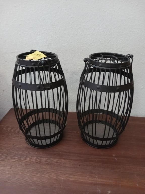 2 METAL DECORATIVE BARRELS