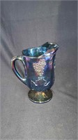 Blue Carnival Glass Pitcher