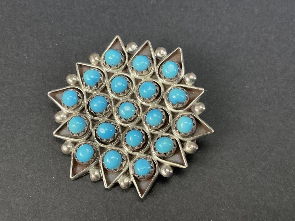 Florida Lonasee Zuni Snake Eye Blossom Brooch