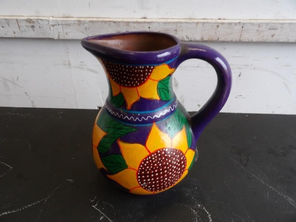 Mexican Pottery Hand-Painted Clay Pitcher