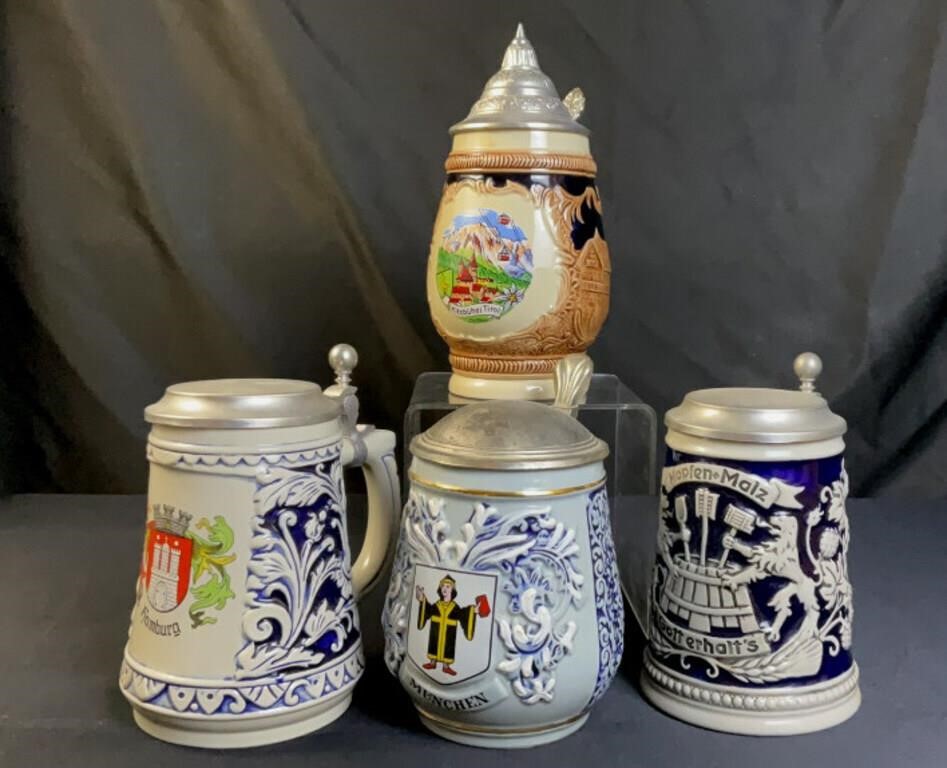 Vintage German Lidded Beer Steins