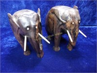 Heavy Solid Carved Wood Elephant Figurines