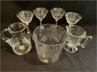 VTG Crystal Tiffin Cocktail Goblets, Etched