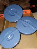 3 BLUE HALL FOR SEARS COVERED BOWLS