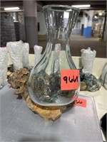 Beautiful Hand Blown Glass Over Teak Vase this