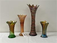 4 Carnival Glass Vases