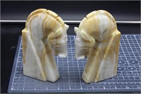 4lb 6oz Onyx Horse Bookends, One Has Been Repaired