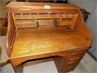 ANTIQUE OAK WOOD "S" CURVE, ROLL TOP DESK,  GOOD