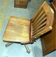 WOOD  OFFICE CHAIR, ON ROLLERS,