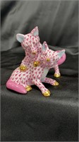 Herend, Pair of Foxes,  Raspberry and gold, 4" H