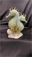 Herend, Pair of Sea Horses, Green and gold, 6.75"