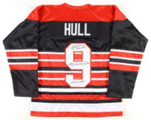 Bobby Hull Signed Jersey Inscribed "The Golden Je