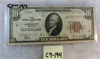 C7-194  1929 $10 National Currency brown seal
