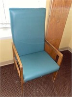 2 Used blue vinyl seat wood frame