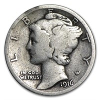 1916 d Key Date VG Plus Mercury Dime