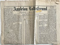 1893 Appleton Volksfreund German Language Vintage