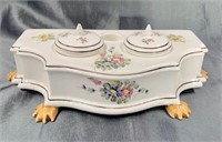 Hand Painted Claw Foot Porcelain Inkwell
