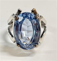 Beautiful Sterling Ring w/ Cushion Cut Blue Stone