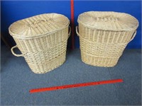 pair of wicker hamper baskets with lids