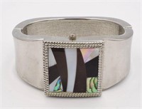 Inlaid Abalone & Horn Flip Cover Cuff Watch
