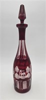 Egermann Czech Ruby Red Cut Etched Decanter