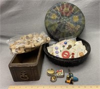 VTG Buttons, Sewing Machine Drawer,Spools,Tapes