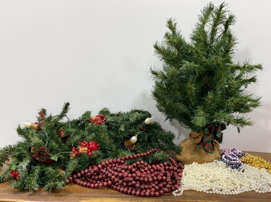 Small Christmas Tree & Lighted garland