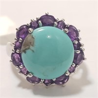 $200 Silver Turquoise Amethyst Ring