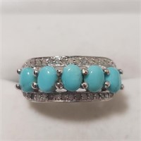 $200 Silver Turquoise Diamonds Ring