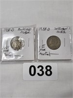 1938-D buffalo nickel & 1938-D jefferson nickel