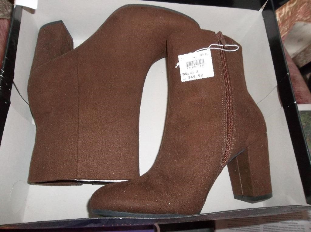 New Brown Chunky Heel Short Suede Boots