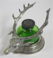 American silver plate "stag" ink stand