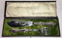 Silver Plate Serving Fork And Knife In Case