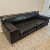 Contemporary Black Leather & Chrome Leg Sofa Couch