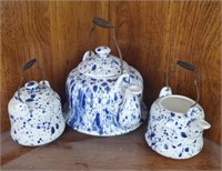 Blue and white tea kettles