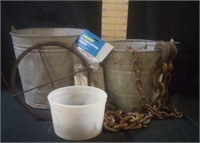 Galvanized Buckets w/ Log Chains,Stakes,Nails